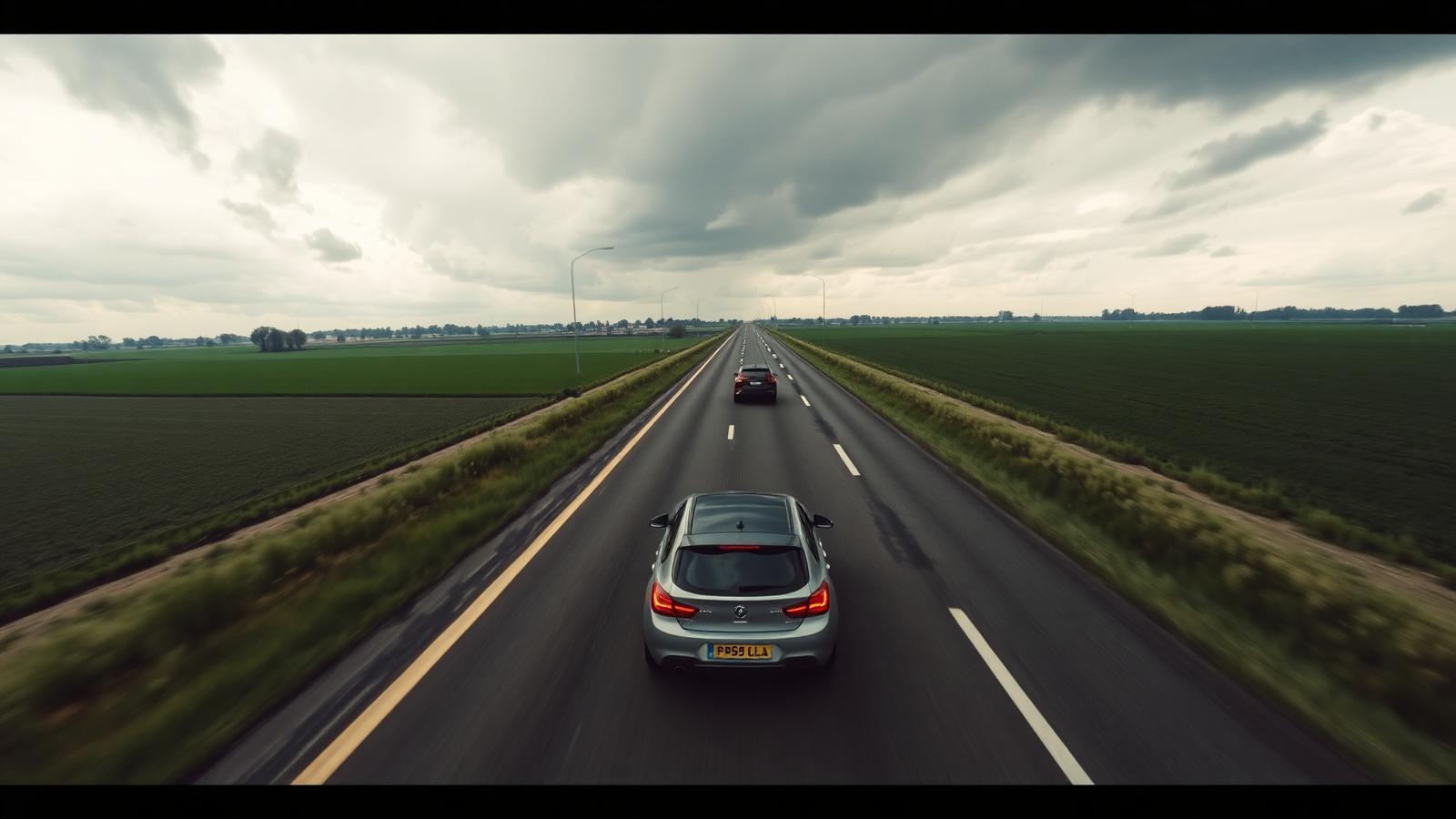 Auto op een Nederlandse snelweg tussen de polders